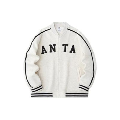 Anta Lifestyle Series Letter Print Sports Casual Baseball Jacket Unisex Jackets Gray Floral-Gray 952418711-2