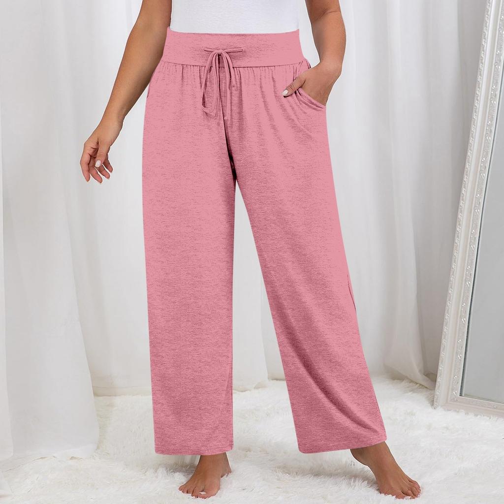 Damen Einfarbig Übergröße Weitbein Yoga Hose Locker Kordelzug Sporttasche Freizeit Hose