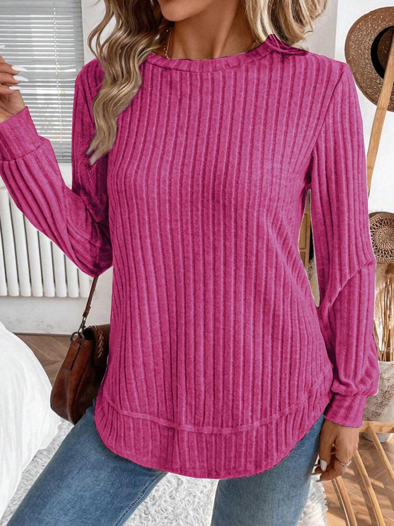 2025 Autumn Women's Long Sleeve Knit Pullover - Solid Color, European American Style, Versatile Round Neck