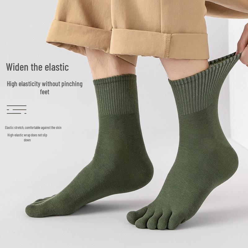 Men's Five-Toe Mid-Calf Cotton Socks: Sweat-Absorbent, Breathable, Anti-Odor, Antibacterial, Boneless – Perfect for Autumn and Winter.
