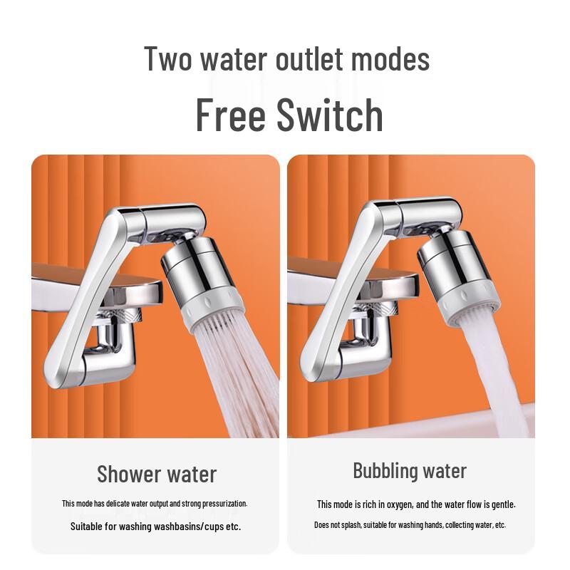 1080° drehbarer Roboterarm-Wasserhahn mit zwei Auslässen