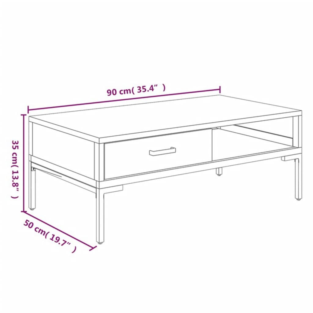 Coffee Table Black 90x50x35 cm Solid Pine Wood