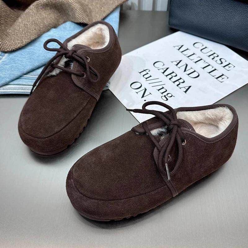 Plush Cotton Shoes Women Snow Boots Suede Fur Slippers Flats Casual Sneaker 2024 Trend Brand Mules Lace Up Warm Fad Winter Botas