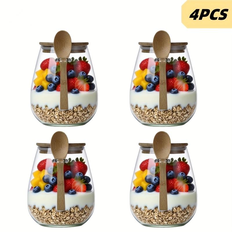 4 шт. 350/600/1000 мл герметичные стеклянные банки с бамбуковыми крышками и ложками прозрачные стеклянные банки для хранения сыпучих продуктов для специй, бобов, чая 350ml