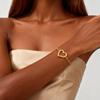 Open Heart Bracelet for Women, 18K Gold Plated Stainless Steel Thin Chain Bangle, Delicate Adjustable Heart Charm Jewelry