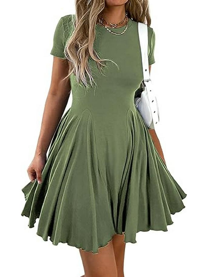 Damen Sommer Mini-Kleid mit ausgestelltem Rock, A-Linie und Falten