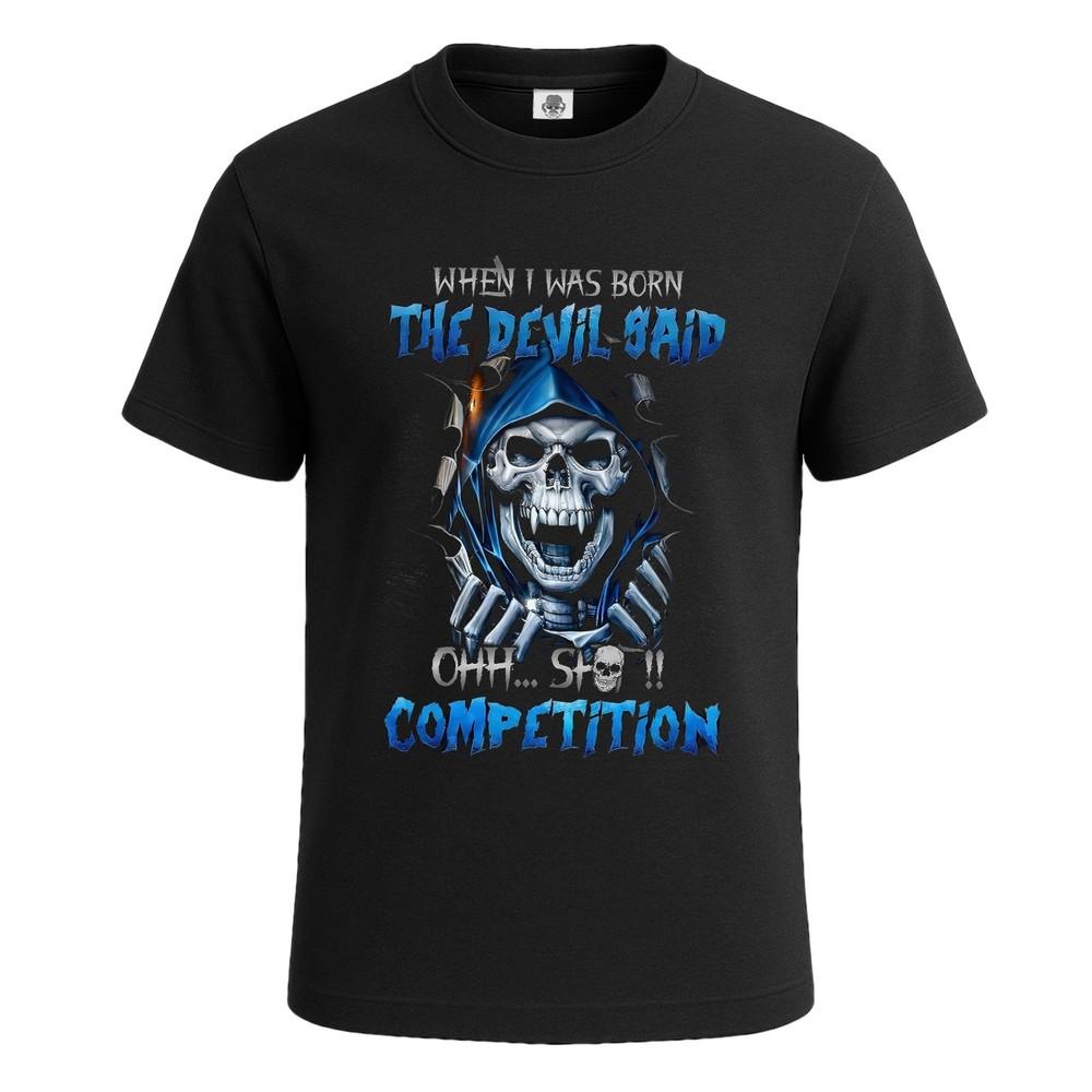 When i was born the devil skull skeleton novelty mens tshirt scary gift tee top 2XL