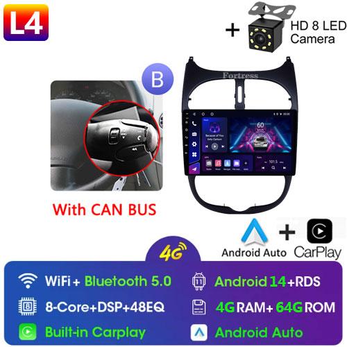 2DIN Android 13 Radio For Peugeot 206 206CC 206SW 2001 2002 2003-2008 Car Stereo Multimedia Player Carplay Auto GPS Navigation