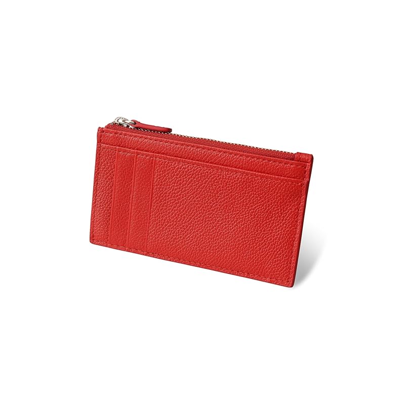 

[Business Leather Factory] Smart Wallet Water repellent original leather cow leather unisex thin coin purse 3 cards YKK zipper (amber red)