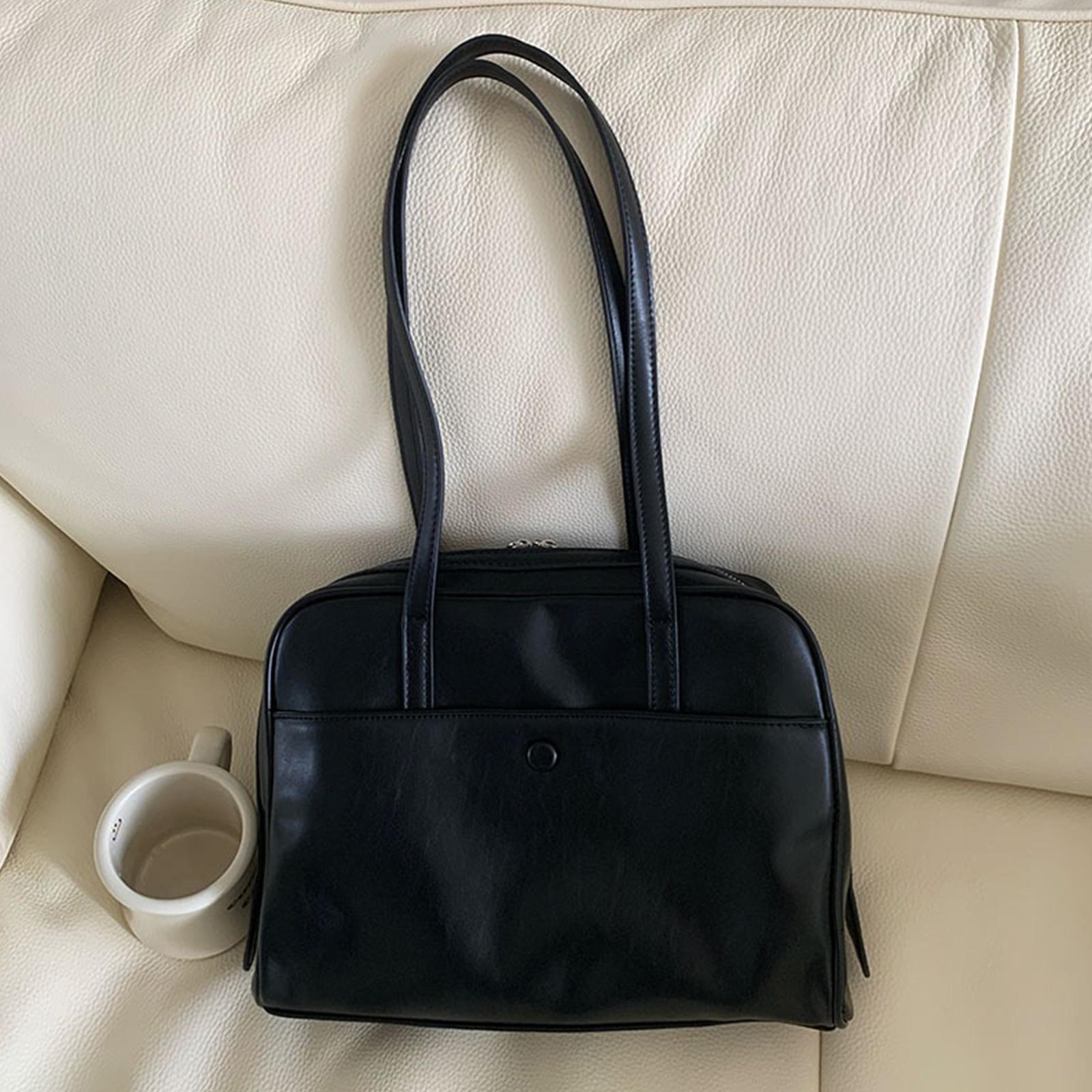 Сумка под мышку из ПУ кожи Ретро сумка-тоут Большая вместительная сумка-хобо для женщин на работу для покупок в путешествие чёрный 4490₽