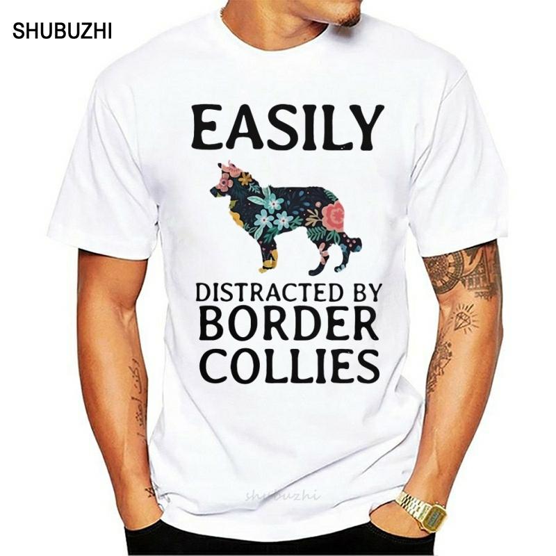 

Easily Distracted by Border Collies shirt men cotton tshirt summer brand teeshirt euro size 4XL