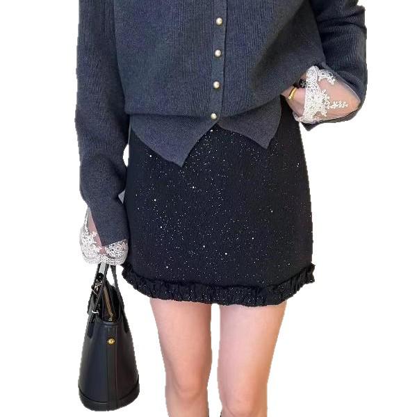 2026 European Style Woolen High-Waisted A-line Short Skirt - Wood Ear Edge, Anti-Exposure, Versatile for Spring & Autumn