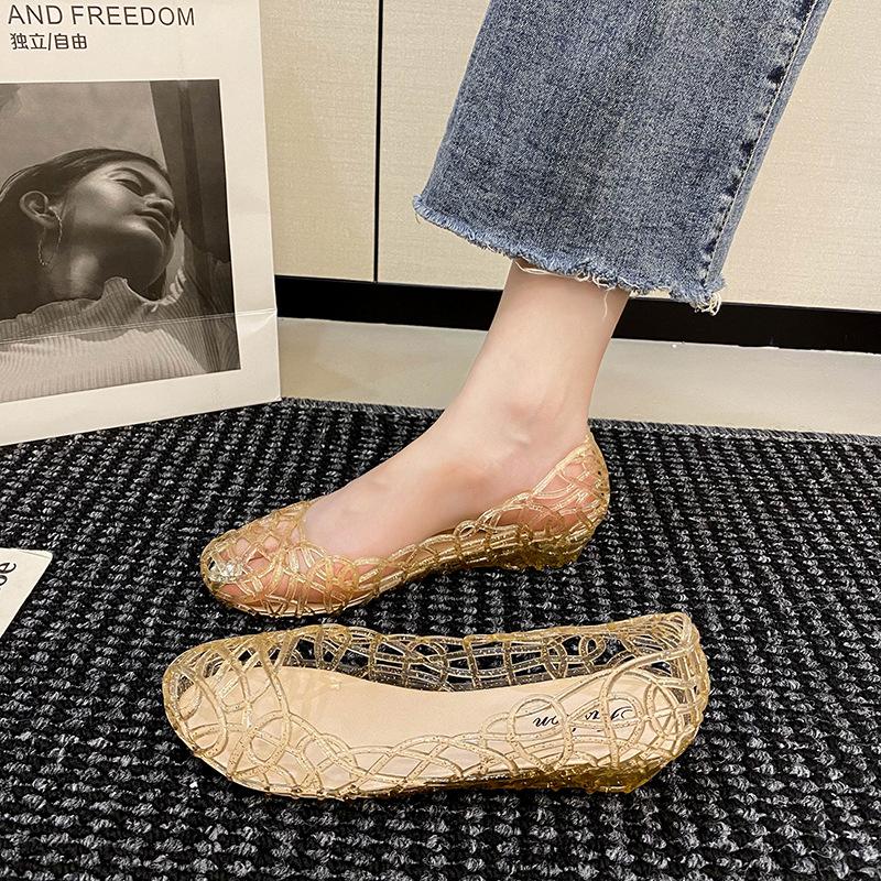 

Новые туфли-балетки Baotou с плоской подошвой, хрустальные полые туфли-желе, летние дышащие пляжные туфли с отверстиями на мягкой подошве 36