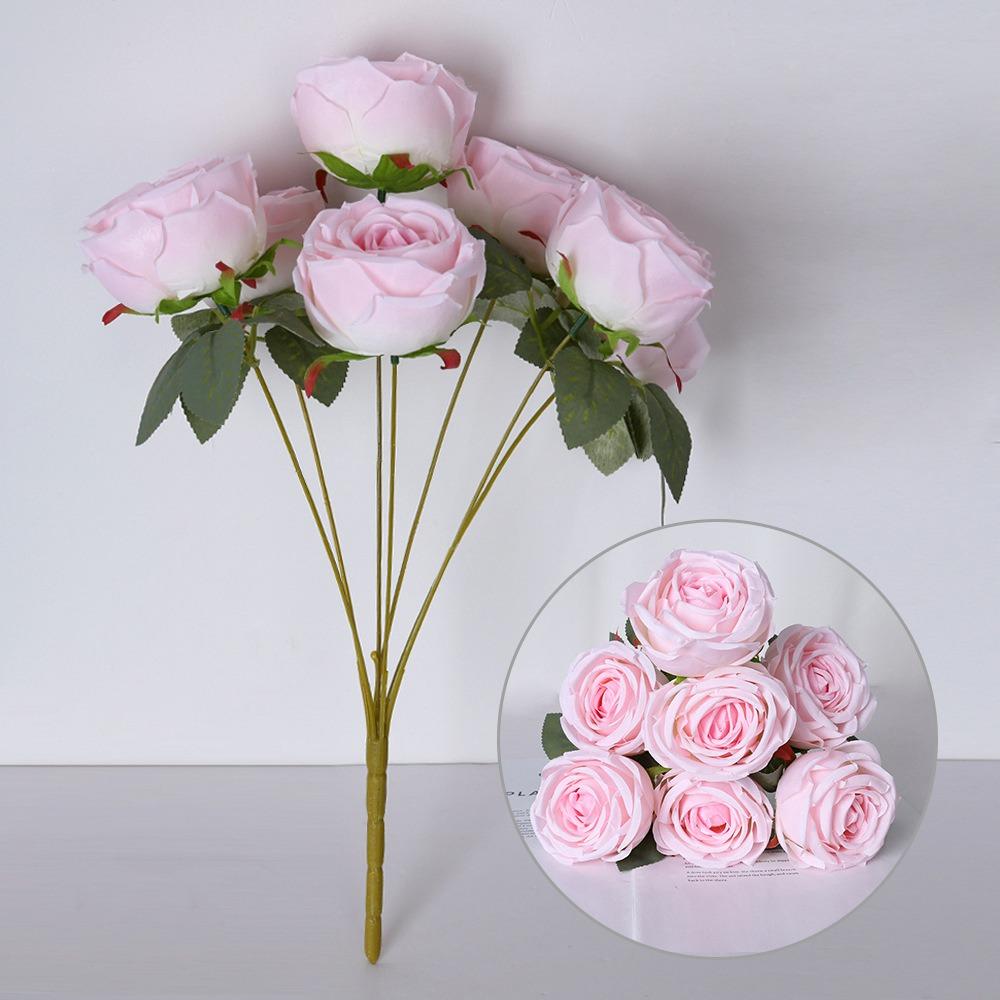 Multicolor Artifcial Rose Flower 7 Heads Photo Props Simulation Rose Flower DIY Green Leaves Faux Flower Rose Party Supplies