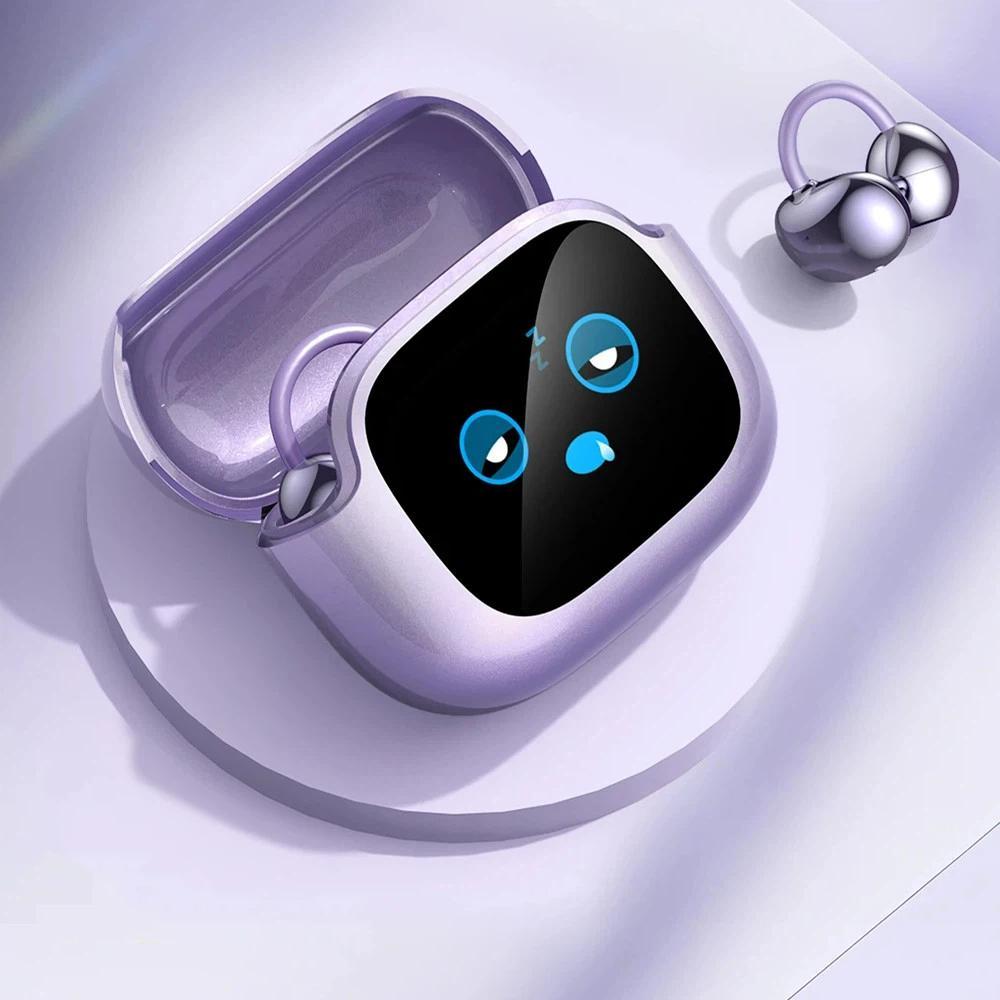 Bluetooth V6.0 Wireless OWS Clip Headphones AI Translator LCD Touch Screen Earphone Mic Noise Reduction Headsets Translation Earbuds for Android iOS  