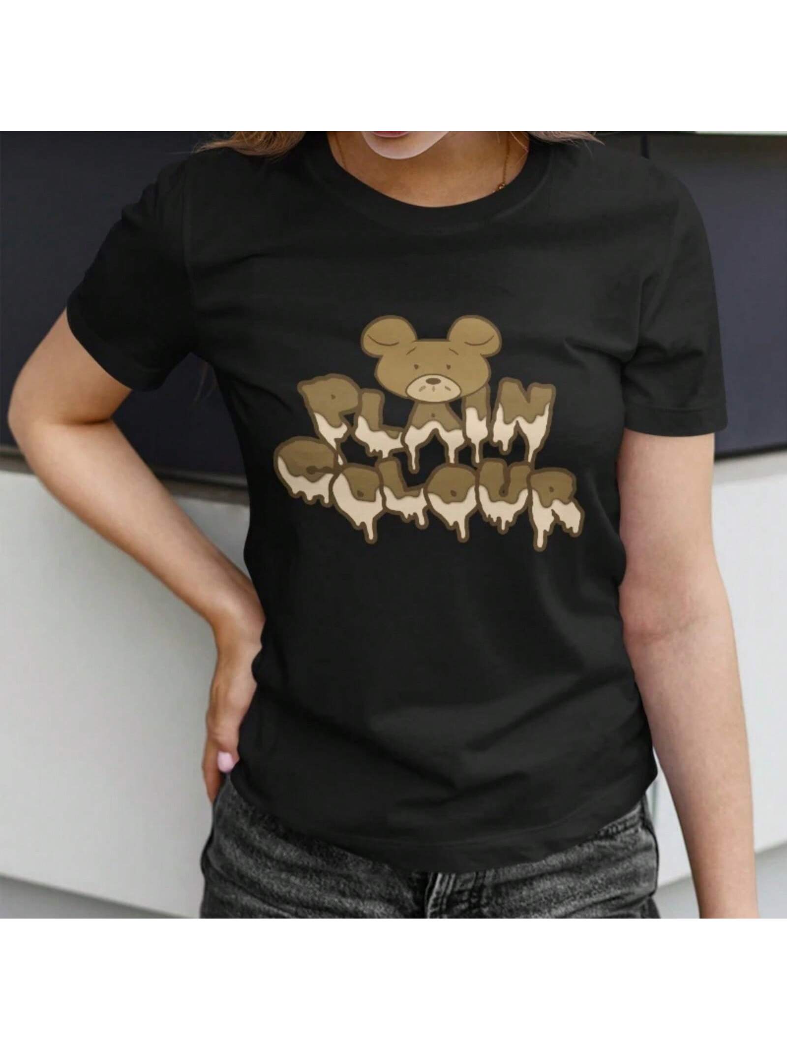 Wo Short Sleeve T-Shirt With Melting Bear Print For Spring And Summer And Playful Style S разноцветный