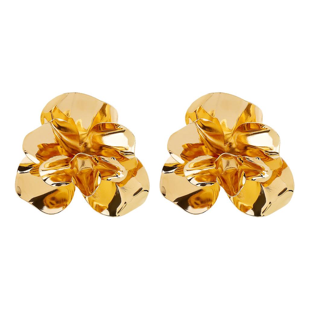 Exaggerated Metal Large Red Rose Flower Earrings for Women Europe America Personality Daily Commuter Jewelry Holiday Accessory