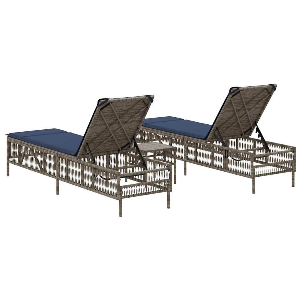2 Piece Sun Lounger Set with Table Gray Poly Rattan