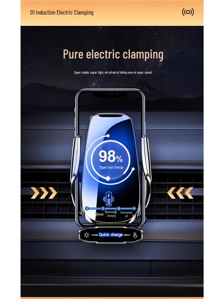 2025 Black Automatic Car Phone Mount & Wireless Charger with Apple Navigation