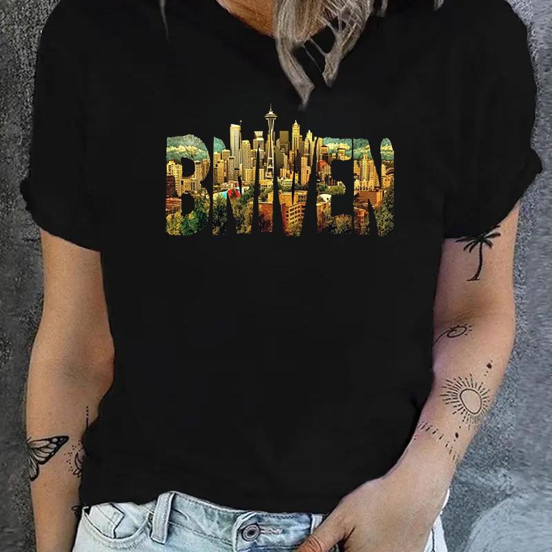 

Women s Solid Crew Neck T-Shirt, Anti-Wrinkle & Versatile XXL чёрный