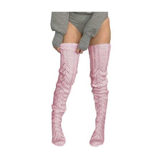 

1 пара вязаных носков однотонные с полым узором носки выше колена дышащие удобные с высоким голенищем осенне-зимние носки розовый