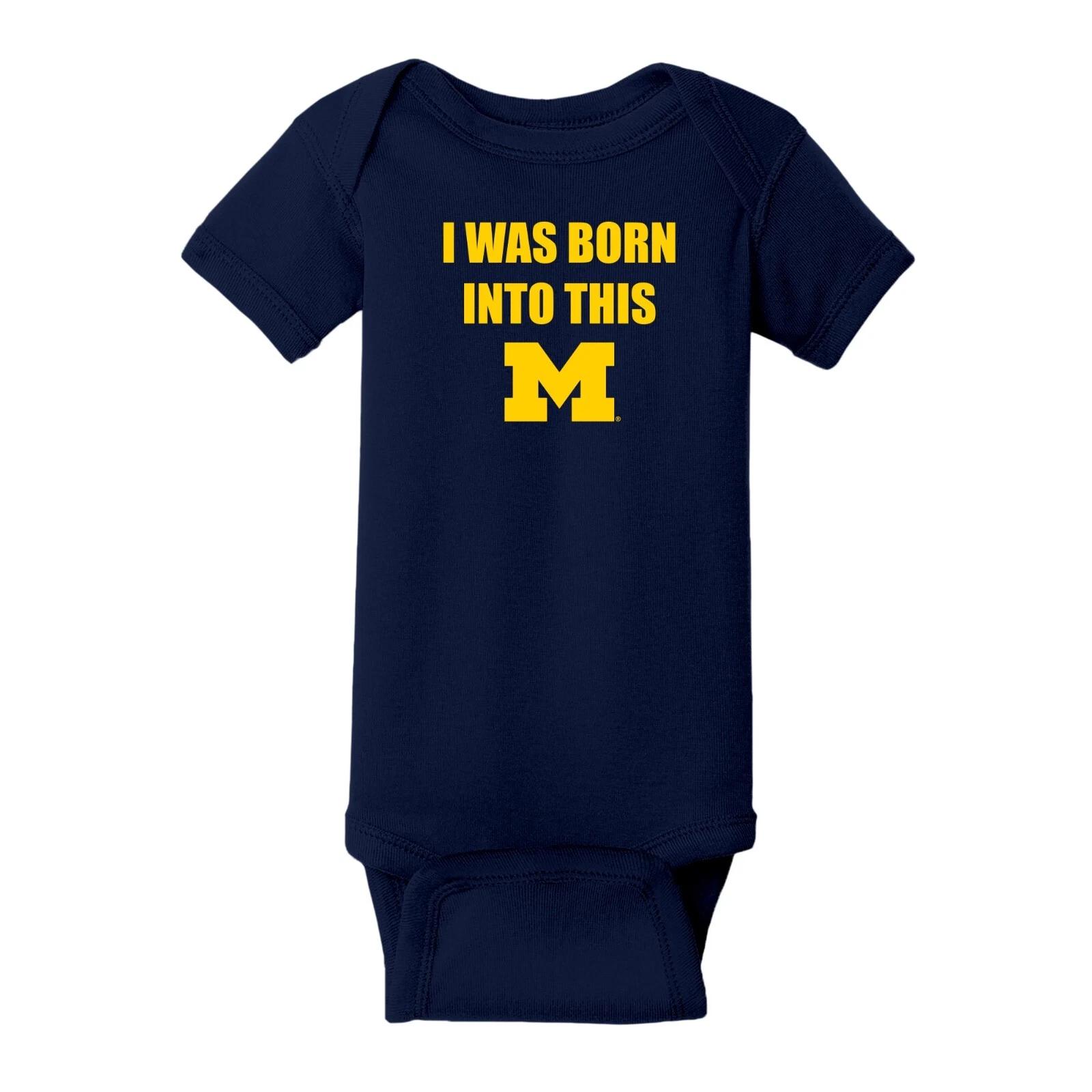 Michigan Wolverines Born Into This Infant Creeper Bodysuit - Navy S