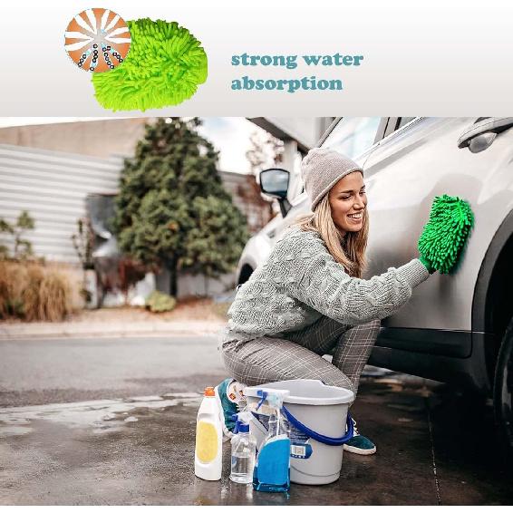 2 Pack Car Wash Mitt Microfiber Chenille Car Wash Mitt Scratch Free For Cars Cleaning,Home Cleaning Mitts(Green/Blue).