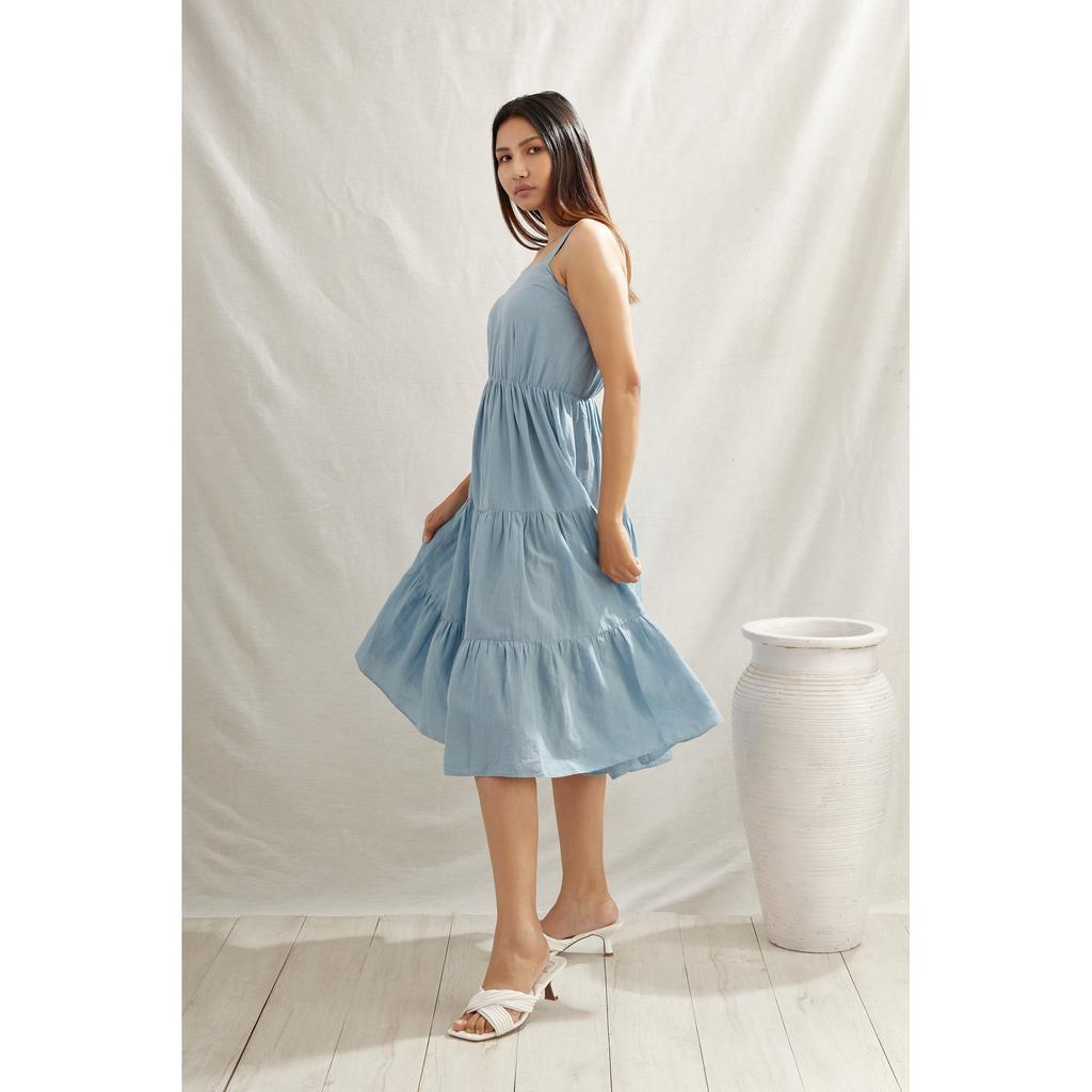 Casual Long Dress Women Floral Print Square Neck A-line Linen Summer Dress