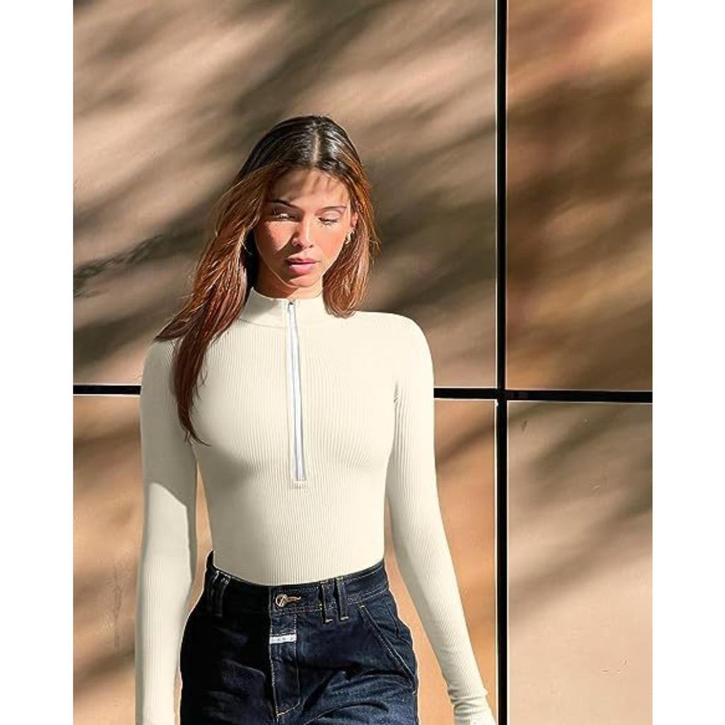 Long Sleeved Jumpsuit with Sexy Ribbed Front Zipper, Long Sleeved Top, Jumpsuit