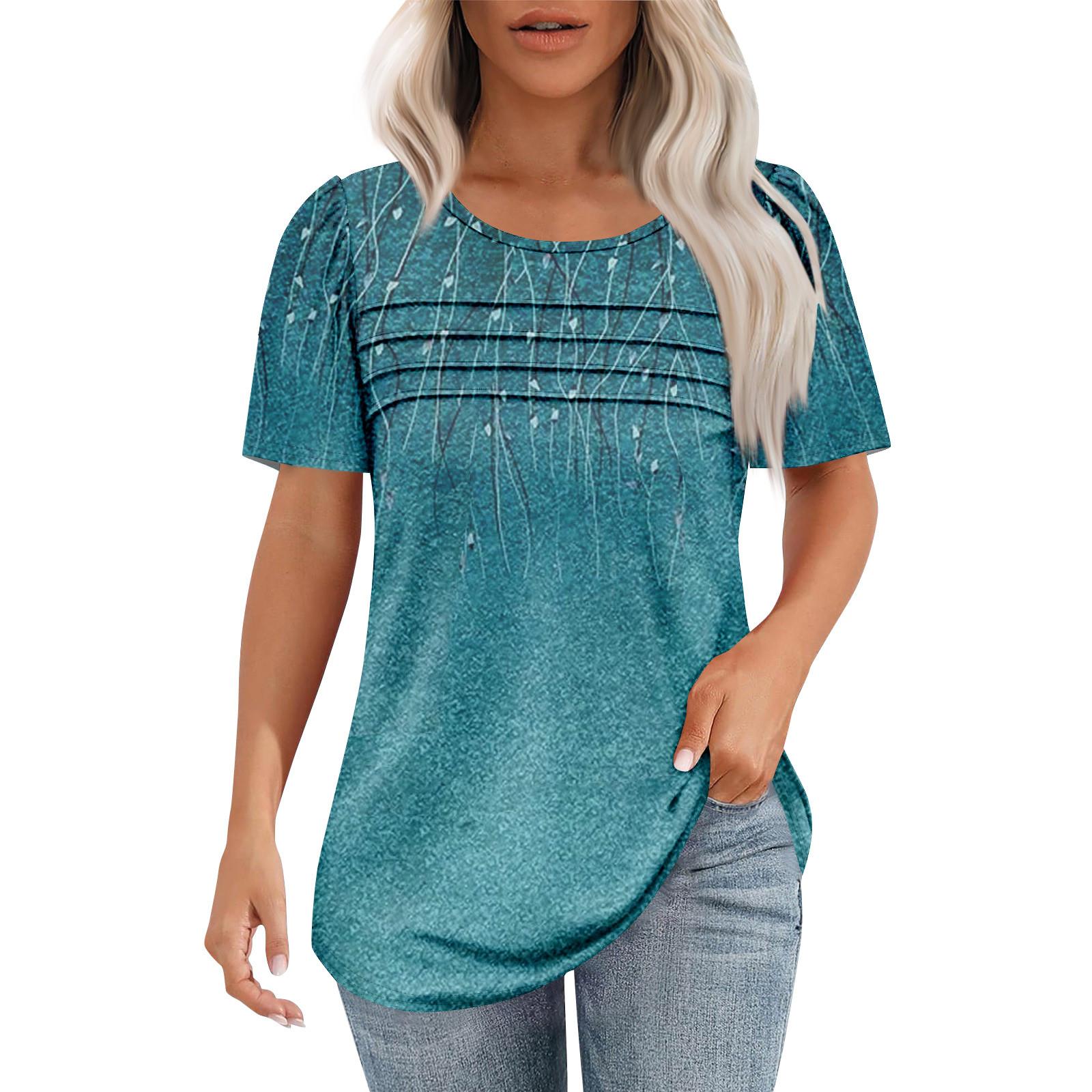 

Женская модная рубашка с круглым вырезом и короткими рукавами в складку XL