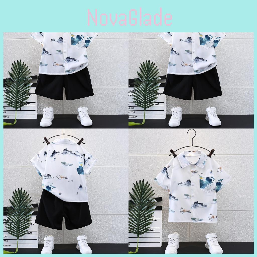 Trendy Summer Childrens Outfit For Boys Featuring Soft Cotton Short Sleeve Shirt And Shorts Set