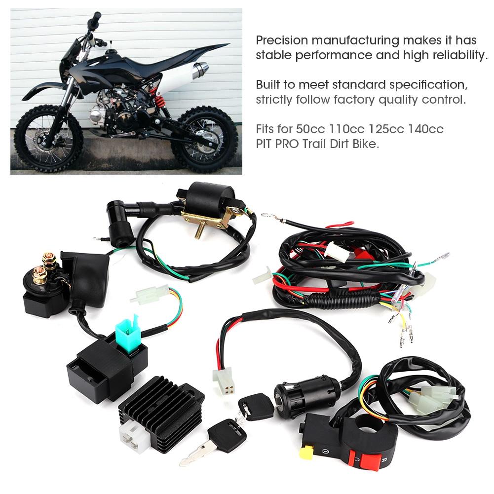Complete Kick Start Engine Wiring Harness Kit for 110cc Dirt Bike Modified Parts