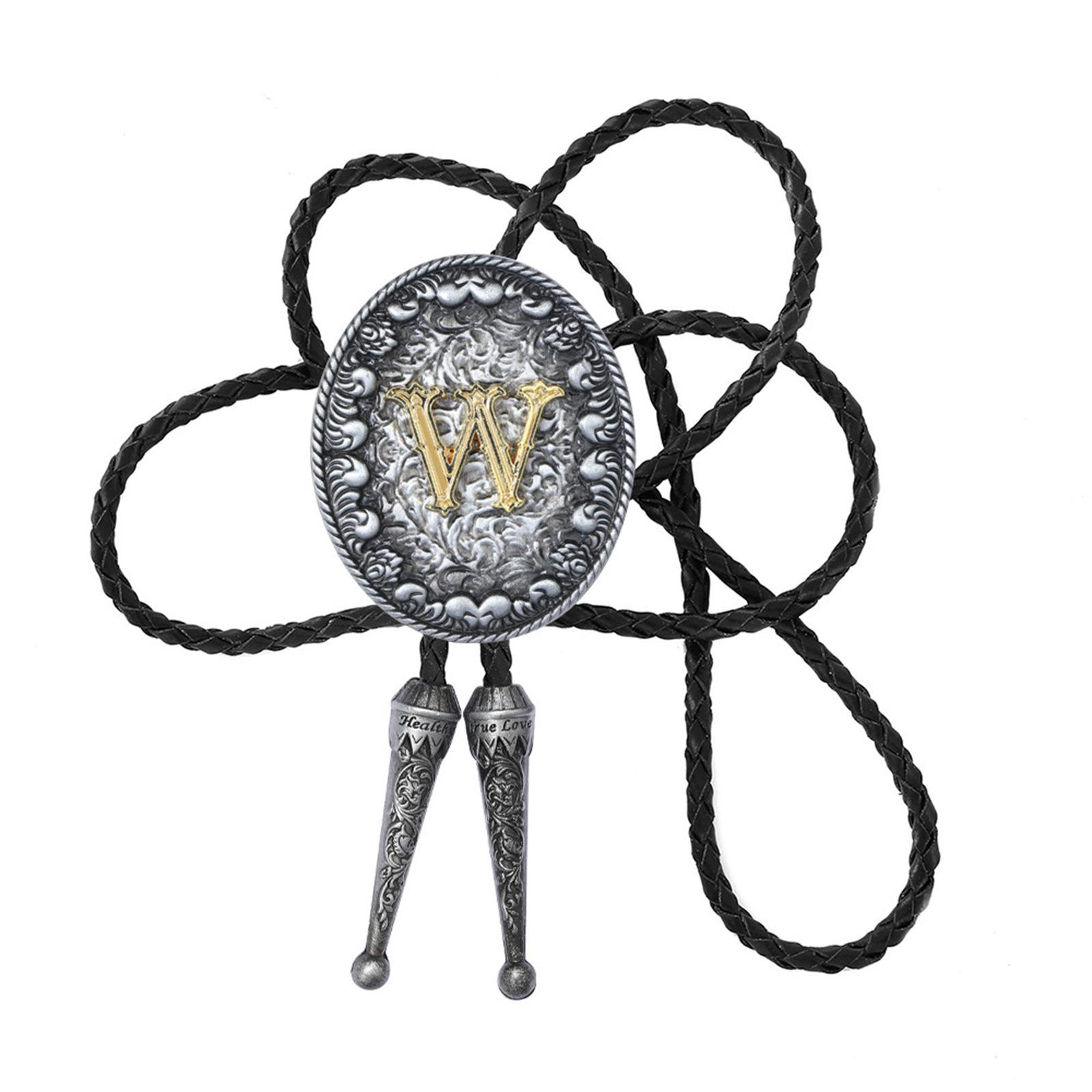 

Регулируемый кожаный галстук-боло с металлической подвеской в виде начальной буквы, галстук в стиле вестерн, регулируемое ожерелье для мужчин и женщин W