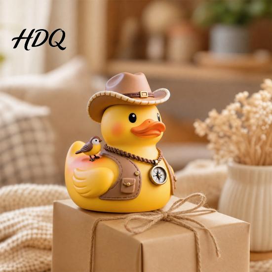 Fun Animal Ornament Yellow Duck with Mountaineering Gear Outdoor Explorer Theme Decorative Novelty Gift Figurine Synthetic Resin Statue for Desktop