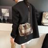 Woolen Drawstring Bucket Bag Women's 2025 Autumn and Winter New Plaid Shoulder Bag Versatile Casual Messenger Bag Commuter Bag