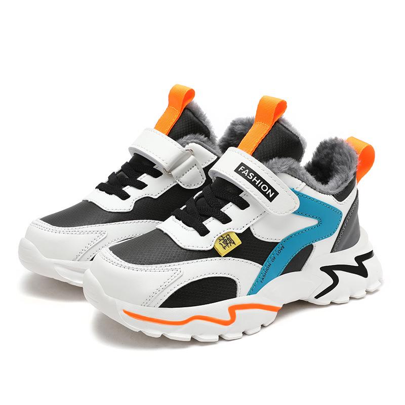 Kids' Fleece-Lined Leather Low-Top Basketball Shoes - Autumn/Winter, Lightweight for Boys & Girls Running Sports, Medium & Large Sizes