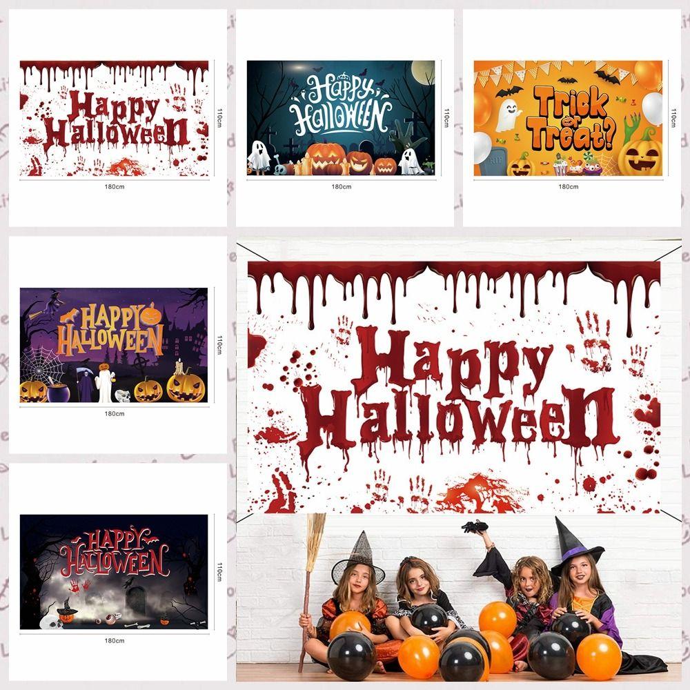Scary Atmosphere Halloween Flag Trick Or Treat Happy Halloween Banner Multi-style   Home Decor