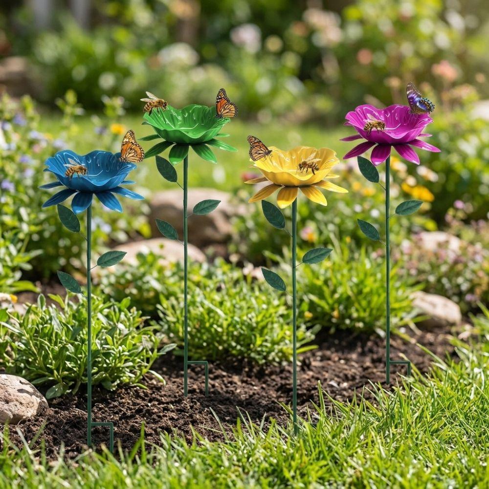 Weather Resistant Bird Bath Stake Flower Shape Bee Watering Station Yard Decoration