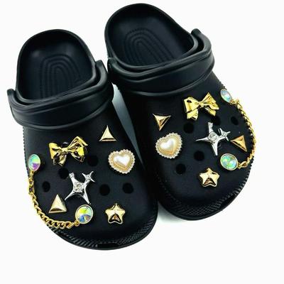 14PCS Shoe Charms Set Bow Shaped Heart-shaped Pentagram Diamond Chain Shoe Decorations Buckle for Sandals Clogs DIY Accessories