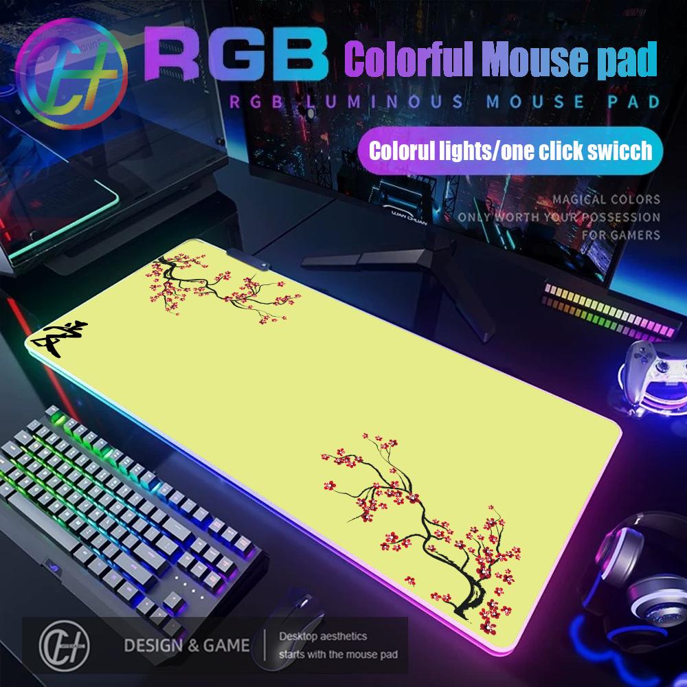 Kersenbloesem Ai Muismat, Minimalistische Japanse Bureau Decoratie RGB Gaming Muismat Bureau Mat HD Gamer Groot LED Licht XXL