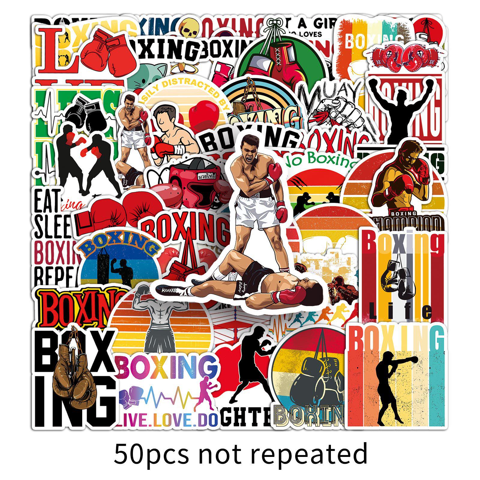 50 Waterproof Boxing Cartoon Stickers for Sports, Suitcases, and Stationery