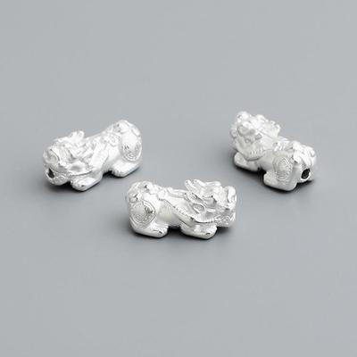 S999 Sterling Silver 3D Pixiu Spacer Beads for DIY Bracelets and Necklaces