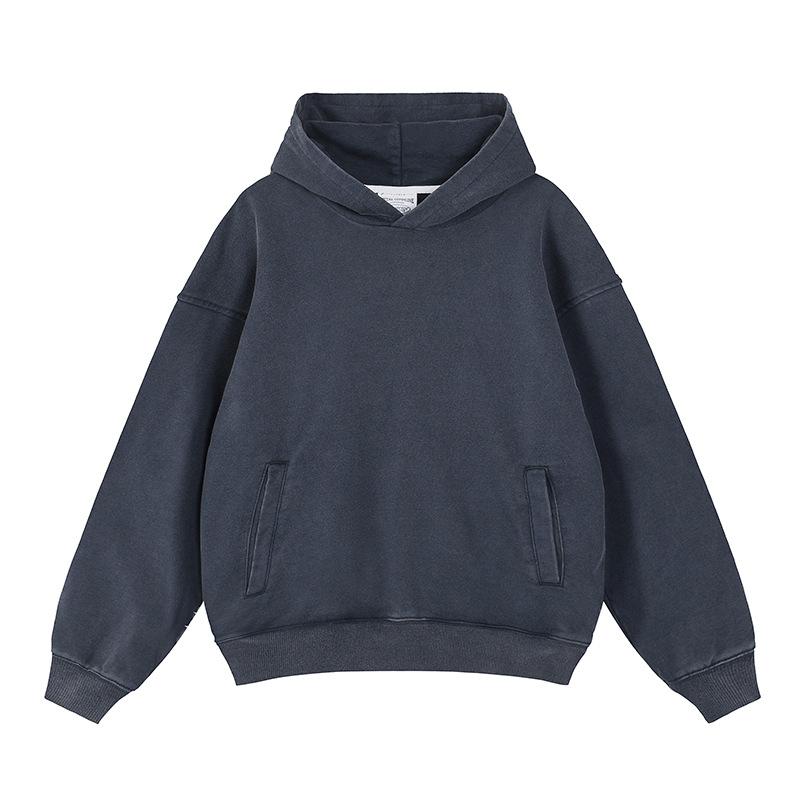 

Выстиранный темно-синий хлопковый свитер с капюшоном и карманом в американском ретро-стиле для мужчин и женщин. M