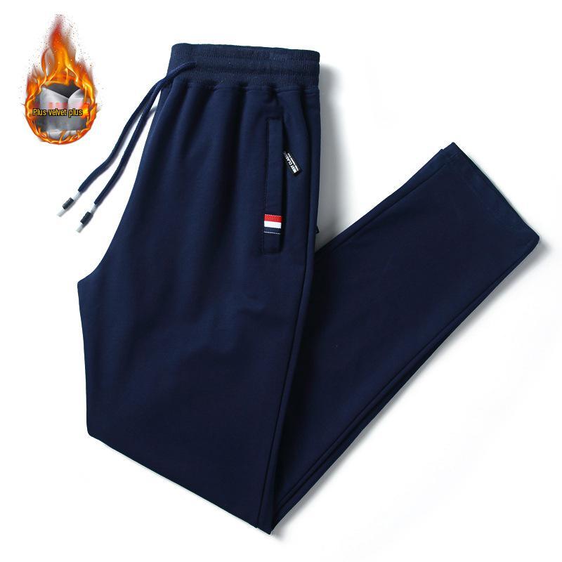 Men's Plus Size Fleece-Lined Winter Sports Sweatpants with Zip Pockets