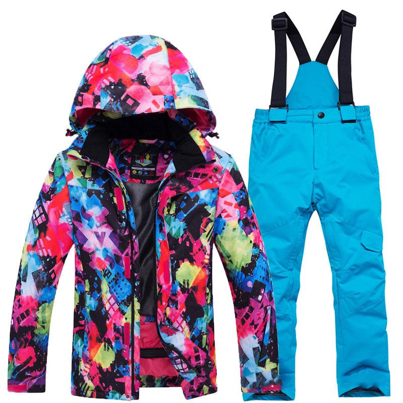 Jungen Mädchen Camouflage Ski Set Winddicht Warm Wasserdicht Outdoor Verdickt Single Board Ski Jacke Hosen