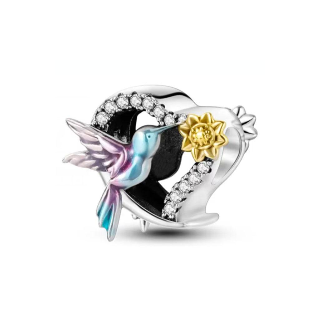 NEW Fine S925 Silver Pink Glass Flamingo Dangle Bead Pendat Fit Original  Bracelet Jewelry Shiny Colored Zircon Bird Charm