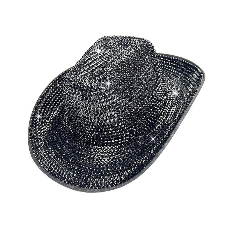 New Diamond-embellished Wide-brimmed Rolled Edge Jazz Hat Unisex European American Party Cowgirl Hat