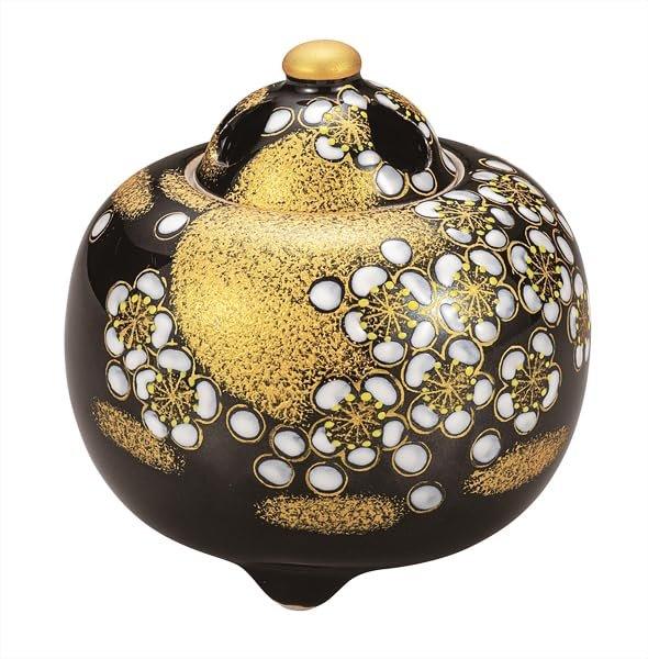 Nakamaru Kutani Ware Japanese Incense Burner Koro, Gold Plum and Moon 3.5-Go K9-1493, Made in Japan Porcelain Home Decor with Wooden Box