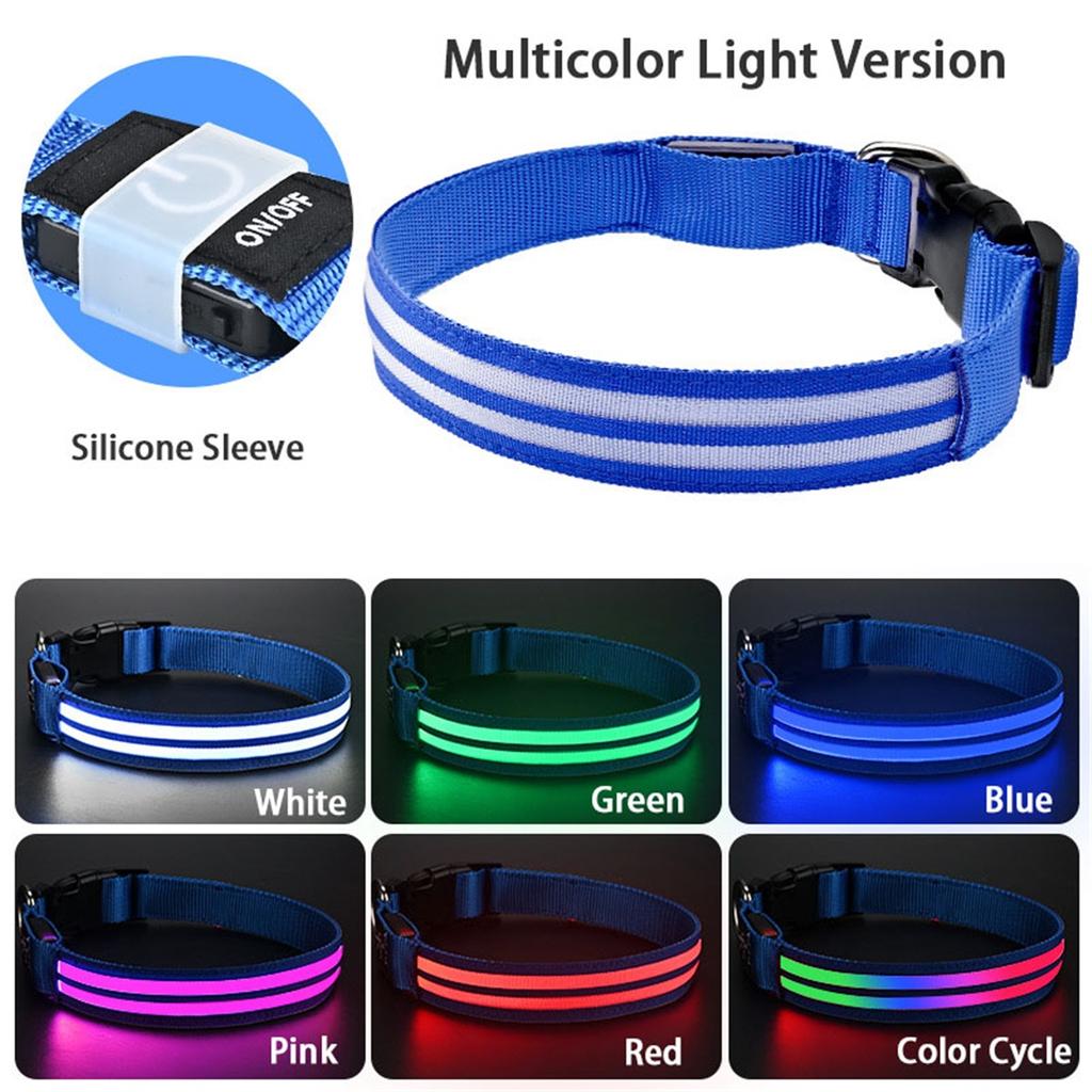 Light Up Dog Collar for Night Walk Color LED Glowing Pet Safety Collar Rechargeable Dog Necklace with Dog Harness Dog Leash Ring