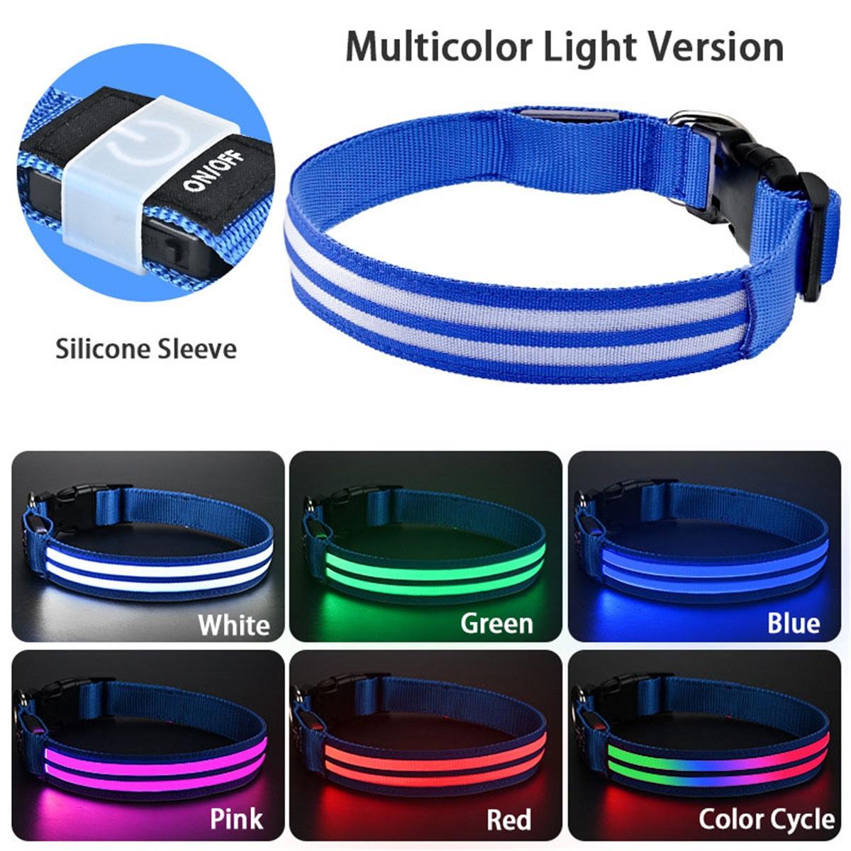 Light Up Dog Collar for Night Walk Color LED Glowing Pet Safety Collar Rechargeable Dog Necklace with Dog Harness Dog Leash Ring L(59-63cm)